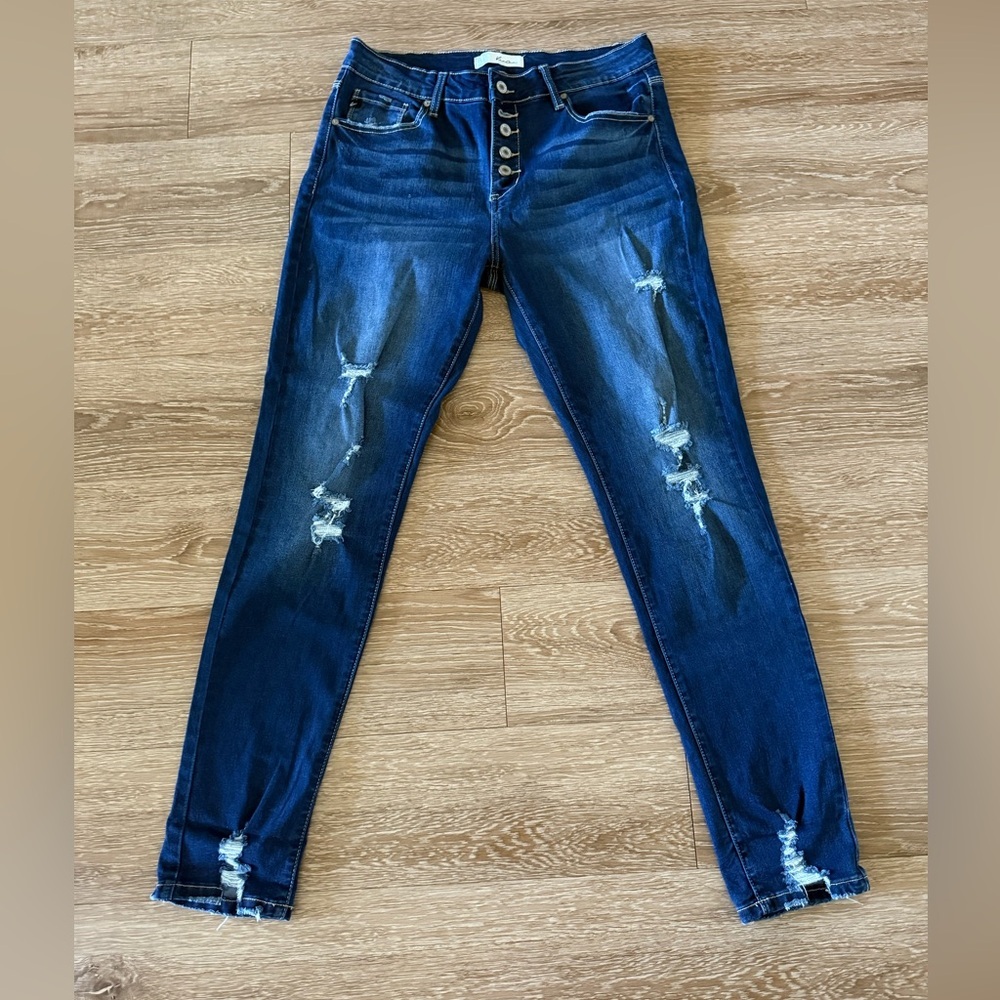 KanCan Dark Blue Distressed Skinny high rise Jeans 13/30